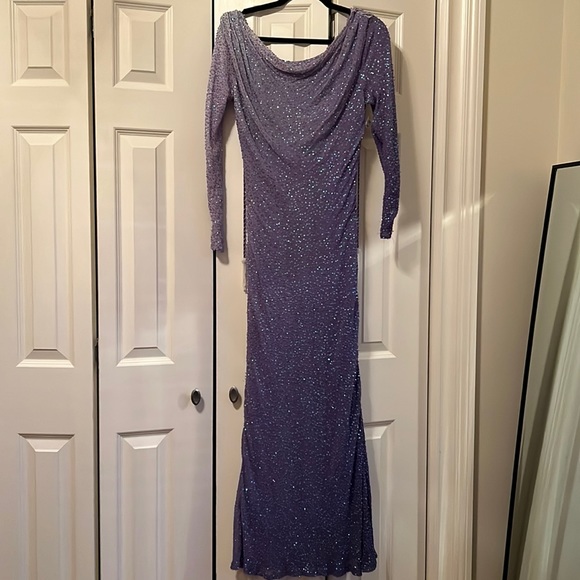Beaded Long Sleeve Purple Prom/Wedding Guest Gown - Picture 2 of 6